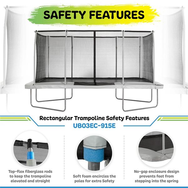Upper Bounce 9 x 15-ft Rectangular Gymnastics Trampoline w/ Top-Ring Safety Enclosure - Beige/Black
